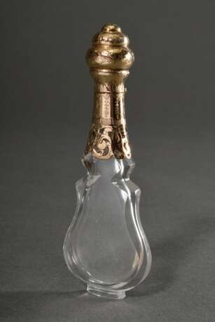 Biedermeier Glas Parfümflakon mit ornamentaler Goldmontierung, H. 11,5cm, Standring bestoßen - photo 3