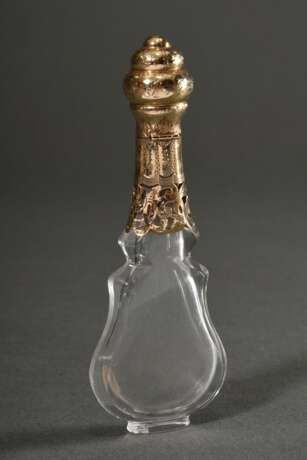 Biedermeier Glas Parfümflakon mit ornamentaler Goldmontierung, H. 11,5cm, Standring bestoßen - photo 4