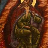 Russische Ikone "Der Prophet Elias" mit umgebenden Szenen aus seinem Leben in der Wüste und seiner feurigen Himmelfahrt, 19.Jh., Eitempera/Kreidegrund/Holz, 30,5x25cm, Altersspuren - photo 5