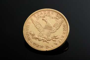 Gelbgold 900 „10 Dollar Liberty Head / Eagle“ Münze, 1881, USA, 16,7g, Ø 2,6cm