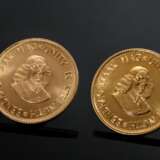 2 Gelbgold 916 „2 Rand Krügerrand" Münzen, 1966 und 1967, Südafrika, zus. 16g, Ø 2,2cm - photo 2