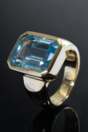 Breiter Gelbgold 585 Ring mit blauem Topas im Baguetteschliff, 10,5g, Gr. 52 - Foto 1