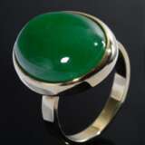 Gelbgold 585 Ring mit großem ovalem Jade Cabochon (18,3x14,28x5,1mm), 6,8g, Gr. 58, Tragespuren - фото 2