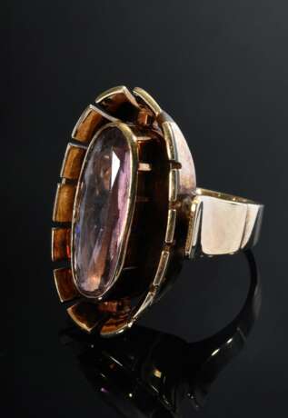 Gelbgold 585 Ring mit längsovalem rosé Turmalin, Handarbeit, um 1950, 15,2g, Gr. 56 - фото 1