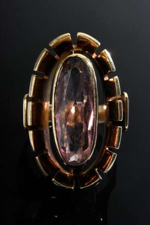 Gelbgold 585 Ring mit längsovalem rosé Turmalin, Handarbeit, um 1950, 15,2g, Gr. 56 - Foto 4
