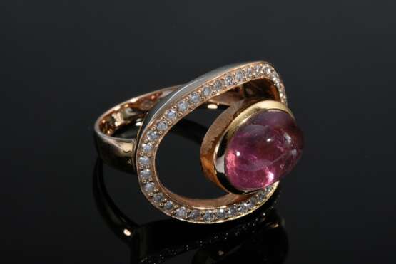 Roségold 750 Ring "Primadonna" mit rosé Turmalin Cabochon in offener ellipsoider Brillant Schiene (zus. ca. 0.33ct/VS/TW), 7,6g, Gr. 50 - фото 3