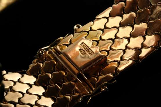 Tricolor Gold 750 Armband im Teppichmuster, Sicherheitskettchen, 64g, 19,7x2,3cm , 1 Glied angebrochen - photo 4