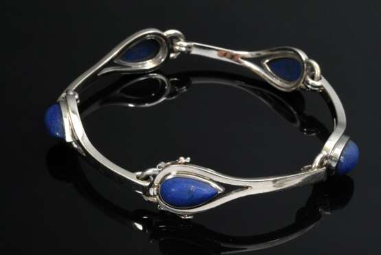 Weißgold 750 Armband mit 5 Lapislazuli Cabochon Tropfen, 70er Jahre, 30,1g, L. 19,5cm - photo 1