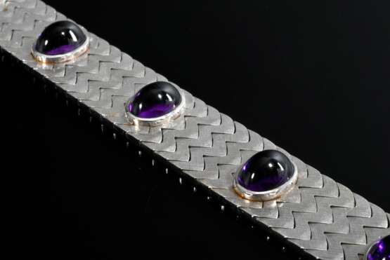 Weißgold 585 Armband mit 7 hohen Amethyst Cabochons, 59,3g, L. 42,9xB.1,8cm, leichte Tragespuren - photo 2