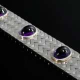 Weißgold 585 Armband mit 7 hohen Amethyst Cabochons, 59,3g, L. 42,9xB.1,8cm, leichte Tragespuren - photo 2