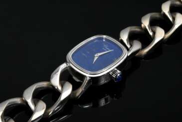 Chopard Weißgold 750 Damenarmbanduhr mit Flachpanzerband und Lapislazuli Zifferblatt, Handaufzug, synth. Saphir auf der Aufzugskrone, 60g, L. 18cm, gangbar (keine Garantie auf Werk und Funktionalität)