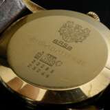 Gelbgold 750 Arsa Chronometer Armbanduhr, Handaufzug, kleine Sekunde, Pfeilindizes, braunes Lederband, 39g, Ø 3,4cm, gangbar (keine Garantie auf Werk und Funktionalität), Glas zerkratzt - Foto 2