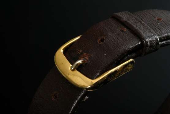 Gelbgold 750 Arsa Chronometer Armbanduhr, Handaufzug, kleine Sekunde, Pfeilindizes, braunes Lederband, 39g, Ø 3,4cm, gangbar (keine Garantie auf Werk und Funktionalität), Glas zerkratzt - Foto 3