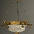 Deckenlampe im Empire Stil mit geschliffener Kristall Kuppel in schwerer Bronze Montierung mit 6 Kerzentüllen, um 1900, Ø ca. 32cm, H. ca. 48cm - Аукционные цены