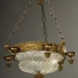 Deckenlampe im Empire Stil mit geschliffener Kristall Kuppel in schwerer Bronze Montierung mit 6 Kerzentüllen, um 1900, Ø ca. 32cm, H. ca. 48cm - Foto 3