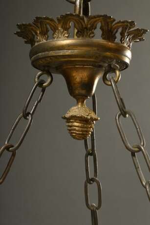 Deckenlampe im Empire Stil mit geschliffener Kristall Kuppel in schwerer Bronze Montierung mit 6 Kerzentüllen, um 1900, Ø ca. 32cm, H. ca. 48cm - Foto 7