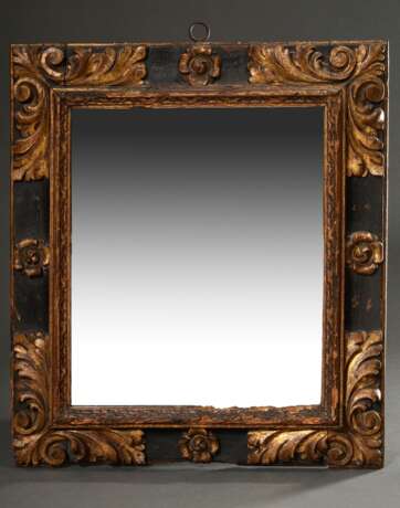 Spiegel mit geschnitztem Rahmen im Barock Stil, schwarz-gold gefasst, 71x63cm - Foto 1