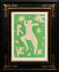 Plattenrahmen im Renaissance-Stil, z.T. vergoldet, mit Druck aus “Revue Verve Vol. IV, Nr. 13&quot; nach Henri Matisse, FM 41x31cm, RM 57,5x47cm, leichte Altersspuren
