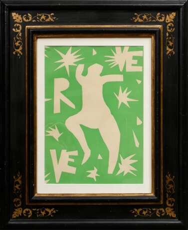 Plattenrahmen im Renaissance-Stil, z.T. vergoldet, mit Druck aus “Revue Verve Vol. IV, Nr. 13" nach Henri Matisse, FM 41x31cm, RM 57,5x47cm, leichte Altersspuren - Foto 1