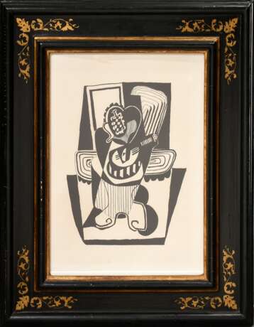 Plattenrahmen nach Renaissance Vorbild mit Vergoldung, mit Druck "Hélène chéz Archimede II" nach Pablo Picasso, FM 41x31cm, RM 57x47cm, Altersspuren - Foto 1