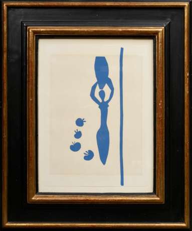 2 Breite schwarze Rahmen im Renaissance-Stil mit vergoldeten Wulstleisten, je mit Farblithographie „Frau mit Amphore" und "Frau mit Amphore und Granatäpfeln“ nach Henri Matisse, FM 40,5x30,8cm, RM 59,5x49cm, le… - photo 5