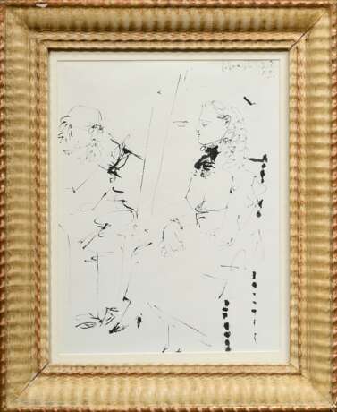 Vergoldete Wellenleiste, mit Druck "Dans l’Atelier" nach Pablo Picasso, FM 38x29,5cm, RM 47x38cm, Altersspuren - photo 1