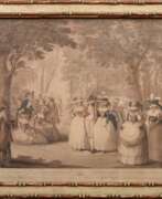 Rahmen. Louis XVI Plattenrahmen mit umlaufendem Perlfries, Weißgold gefasst, innen Stich von William Dickinson (1746-1823) &quot;The Gardens of Carleton-House&quot; 1784 nach Henry William Bunbury (1750-1811), FM 50,8x65,3cm, RM…