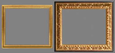 2 Diverse vergoldete Leisten mit Blatt- und Rillenfries nach altem Vorbild, FM 35x29,6/37,8x30,4cm, RM 39x34/49,5x42,5cm, min. berieben