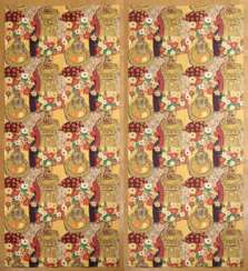 Paar Vorhangschals mit Druckdekor &amp;quot;Blumenvasen&amp;quot; in sommerlichen Farben, Charleston Farmhouse Collection, hell unterfüttert, 294x126cm, neu angefertigt, unbenutzt