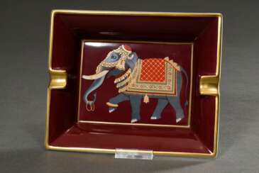 Hermès Aschenbecher mit gedruckter Darstellung „Elefant“, außen gedruckte Signatur, 19x15,5cm
