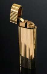 Le Must de Cartier Feuerzeug, Goldauflage, Nr. C 10863, 7x2,5cm, funktionstüchtig, Kratzer, starke Gebrauchsspuren