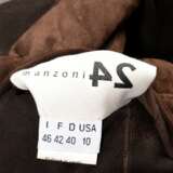 Modischer Manzoni24 Nerz Wendemantel mit Dreiviertelarm und beidseitig aufgesetzten Taschen, Fell dunkelgrau gefärbt, dunkelbraunes Leder, Italien, Gr. 40 - Foto 4
