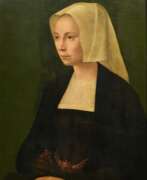 Картины. Unbekannter holländischer Meister des 16.Jh. &quot;Portrait einer Dame mit Haube&quot; um 1520, Öl/Holz, parkettiert, 35,8x28,8cm (m.R. 47x40cm), spätere Retuschen, leichtes Craquelé