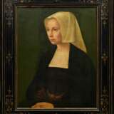 Unbekannter holländischer Meister des 16.Jh. "Portrait einer Dame mit Haube" um 1520, Öl/Holz, parkettiert, 35,8x28,8cm (m.R. 47x40cm), spätere Retuschen, leichtes Craquelé - Foto 2