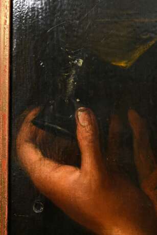 Bijlert, Jan Harmensz. van (1598-1671) "Trinkender Mann" nach Gerrit van Honthorst, Öl/Holz, verso alter Sammlungskleber mit Zuschreibung an Frans Hals, 79x62cm (m.R. 97x79,5cm), mittig Riss, kleine Defekte der… - photo 7
