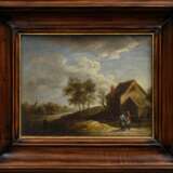 Teniers, David d. Jüngere (1610-1690) "Flußlandschaft mit Bauernkate und Personen", Öl/Holz, parkettiert, u. M. monogr., hinter Glas, 17,6x22,6cm (m.R. 30x34,5cm) - photo 2