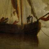Unbekannter Künstler des 17.Jh. "Holländische Marine mit Salut schießendem Schiff", Öl/Leinwand doubliert, hinter Glas, 25,2x28,4cm (m.R. 33,6x36,5cm), leichtes Craquelé, rest. - photo 5