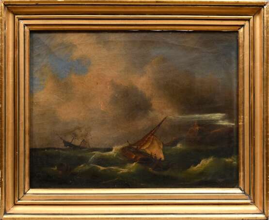 2 Unbekannter Künstler des 18./19.Jh. "Holländische Marine", Öl/Leinwand, je u.l. unleserlich sign., 33,6x45cm (m.R. 43x55,5cm), diverse Defekte, rest. - photo 5