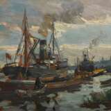 Dekkert, Eugene (1865-1956) "Verladekai Stettiner Hafen", Öl/Malpappe, u.r. sign., verso bez., 35,5x50cm (m.R. 44,5x59,5cm) - photo 1