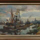 Dekkert, Eugene (1865-1956) "Verladekai Stettiner Hafen", Öl/Malpappe, u.r. sign., verso bez., 35,5x50cm (m.R. 44,5x59,5cm) - photo 2