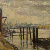 Jensen, Carl Hans (1887-1961) zugeschrieben "Hamburger Hafen" 1955, Öl/Malkarton, u.l. sign., 25,6x39,5cm (m.R. 45x58,3cm) - фото 1