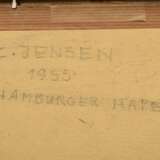 Jensen, Carl Hans (1887-1961) zugeschrieben "Hamburger Hafen" 1955, Öl/Malkarton, u.l. sign., 25,6x39,5cm (m.R. 45x58,3cm) - фото 5