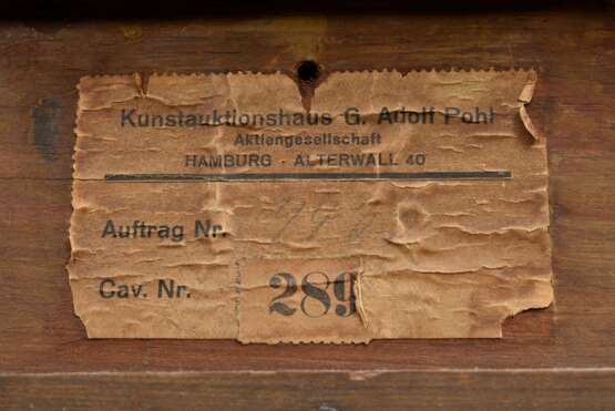 Zerma, A. (20.Jh.) „Segler im Hamburger Hafen“, Öl/Leinwand, u.l. sign., verso Klebeetikett "Kunstauktionshaus G. Adolf Pohl/Hbg.", Prunkrahmen (kleine Defekte), 33x41cm (m.R. 60x68cm) - фото 5