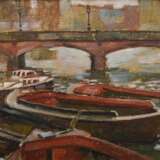 Rode, Heinrich (1906-1983) „Hamburger Fleet mit Brücke und Schuten“, Öl/Leinwand (Rupfen), u.l. sign., 35,7x50,5cm (m.R. 47x62cm) - photo 1