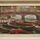 Rode, Heinrich (1906-1983) „Hamburger Fleet mit Brücke und Schuten“, Öl/Leinwand (Rupfen), u.l. sign., 35,7x50,5cm (m.R. 47x62cm) - photo 2