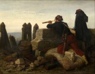 Gillissen, Karl (1842-1885) &quot;Szene aus dem deutsch-französischen Krieg 1870/71&quot;, Öl/Leinwand, u.r. sign., Prunkrahmen, 42x54,7cm (m.R. 63x74cm)