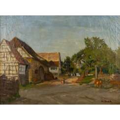 DRÜCK, HERMANN (Vaihingen/Enz 1856-1931), "Fachwerkhäuser an einem Dorfanger",
