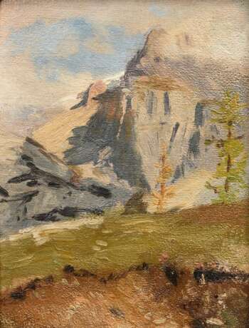 Unbekannter Künstler um 1900 "Matterhorn", Öl/Leinwand auf Malpappe kaschiert, getreppter, vergoldeter Rahmen, 16,5x12,5cm (m.R. 24,5x21cm), kleiner Randdefekt - фото 1