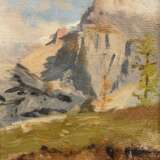 Unbekannter Künstler um 1900 "Matterhorn", Öl/Leinwand auf Malpappe kaschiert, getreppter, vergoldeter Rahmen, 16,5x12,5cm (m.R. 24,5x21cm), kleiner Randdefekt - Foto 1