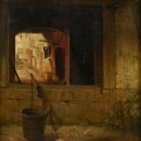 Unbekannter Künstler des 19.Jh. (Lip?) "Blick in einen Werkstatthof" 1878, Öl/Leinwand auf Malpappe kaschiert, u.l. sign., 31,6x27,5cm (m.R. 37x33,5cm), kleine Defekte der Maloberfläche - photo 2